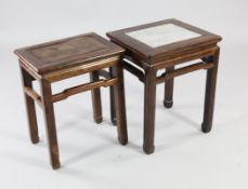 A Chinese rosewood rectangular urn stand, with grey marble inset top, together with another