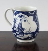 A Worcester `Cracked Ice Ground` baluster mug, c.1770, decorated in underglaze blue, open crescent