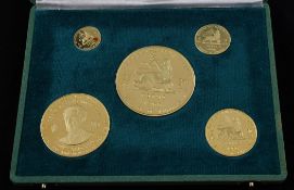 A cased set of five Empire of Ethiopia gold coins to commemorate the 75th birthday and 50 years of