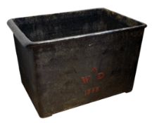 A Victorian cast iron war department ammunition keg, dated 1868, black painted, the moulded WD arrow