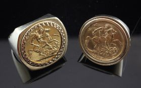 Two gold full sovereigns rings, 1904 & 1964, with later 9ct gold shanks.