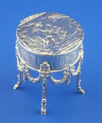 An early 20th century Hanau silver trinket box modelled as an occasional table, with hinged lid