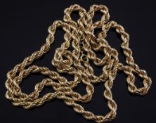 An 18ct gold rope twist necklace, 27.7 grams, 31in.