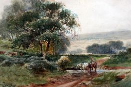 Henry Charles Fox (1855-1929)watercolour,Rider of a country lane,signed and dated 1907,14 x 21in.