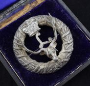 A Seaforth Highlander silver plaid badge by R. & H. B. Kirkwood, in fitted case, 3in.