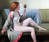 Sir William Rothenstein (1872-1945)oil on canvas,Nude with mirror,22 x 27in.