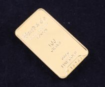 A Baird & Co 999.9 fine gold ingot, numbered F16266, 100 grams, approx. 1.75in.