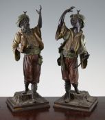 A pair of late 19th century Austrian cold painted bronze figures, in the manner of Franz Bergman,