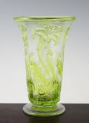 A Webb Art Nouveau style cameo glass Fleur Range vase, c.1930, with lime green lilies on a clear