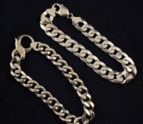 Two 9ct gold curb link bracelets, 75 grams.