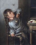 19th century Continental Schooloil on canvas,Dining boy disturbed by a wasp,8.25 x 6.5in.