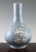 A Chinese slip decorated Clair de Lune bottle vase, Qianlong seal mark but later, decorated with