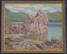 Margaret Barnard (1898-1992)oil on canvas and oil on board,`Loch Assynt, Evening` and `Pink Rock,
