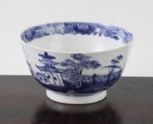 A Chinese export blue and white bowl, painted with pavilions in a river landscape scene, 11cm.