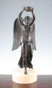 A 19th century bronze figural lamp base, modelled as a classical winged female, possibly Nike, on