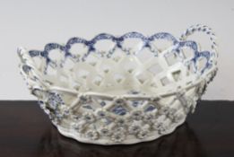 A Worcester `Pine Cone` pattern pierced basket, c.1770, the reticulated sides interwoven with shaped