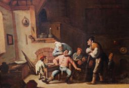After Adrian Jansz Van Ostade (1610-1685)oil on wooden panel,`The Dentist`,12.5 x 17in.