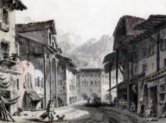 Michel Vincent Brandoin (1733-1807)ink and watercolour,View of Cluse, Savoy,6.75 x 9in.Provenance: