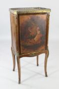 A Louis XVI style Vernis Martin mahogany music cabinet, with gilt metal mounts and single cupboard