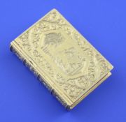 A good Victorian novelty silver gilt vinaigrette, modelled as a book, by Charles Rawlings &