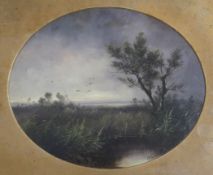 Guido Agostini (Italian, b. 1883)oil on board,The Florentine Marshes,signed and dated 1880,oval, 8 x