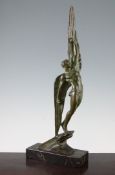 Pierre Le Faguays (1892-1935). `Icarus`, c.1925, the bronze mythological figure on a marble base,