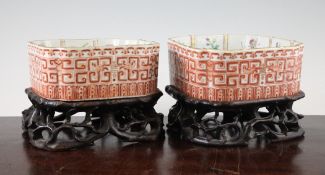 A pair of Chinese famille rose narcissus pots, Tongzhi seal mark and of the period (1862-74), the