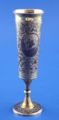 A mid 19th century Russian silver and niello goblet, engraved with foliate decoration and two oval