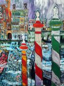 § John Bratby (1928-1992)oil on canvas,Gondoliers Poles, Venice,signed,48 x 36in.