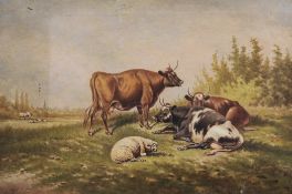 William Eddowes Turner (c.1820-1885)pair of oils on canvas,Cattle and sheep in landscapes,signed,