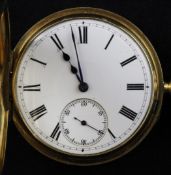 A Victorian 18ct gold keyless lever half hunter pocket watch, with Roman dial and subsidiary