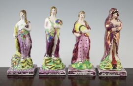 A set of four Dixon, Austin & Co pearlware figures of The Four Seasons, c.1830, each modelled as a