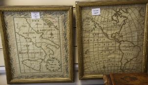 A 19th century rectangular needlework map of North and South America, together with another