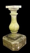 A large stone sundial pedestal, of pear shaped form, on a clip cornered square plinth base, H.3ft