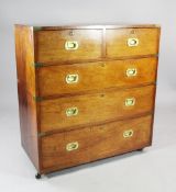 A 19th century mahogany brass mounted campaign chest, by Ross & Co., Dublin, fitted two short and