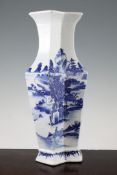 A Chinese blue and white double hexagon vase, Guangxu period, painted with figures in a river