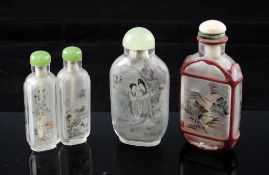 Three Chinese inside-painted glass snuff bottles, early 20th century, the first painted with ladies,