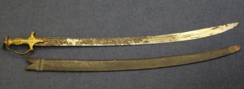 An 18th / 19th century Indo-Persian tulwar sword, with gold inlaid koftgari hilt, the German steel