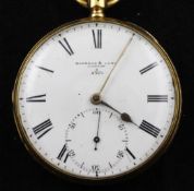 A Victorian 18ct gold keywind lever pocket watch by Barraud & Lund, London, with Roman dial and