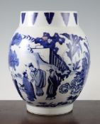 A Chinese blue and white vase, in Transitional style, painted with dignitaries in a landscape, 25.