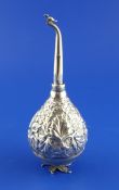 A mid 20th century Egyptian 900 standard silver rose water sprinkler, of bulbous form, embossed with
