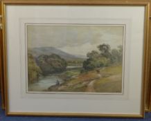 Edmund Morison Wimperis (1835-1900)watercolour,Angler in a Welsh landscape,signed and dated `90,13 x