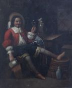 19th century German Schoolpair of oils on zinc,17th century interiors with violinist and toper,7.5 x