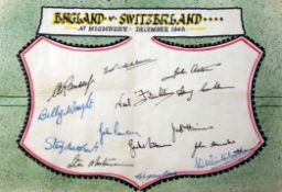 England football team signatures for England v Switzerland at Highbury 1948, to include Alf