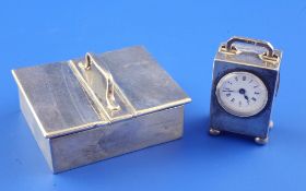 A George V silver miniature carriage timepiece by William Comyns, of rectangular form, with Roman