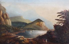 19th century English Schooloil on canvas,Explorers in a tropical landscape,16 x 24in.