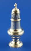 A George III silver pepperette, of baluster form, Jabez Daniell & James Mince, London, 1768, 5.25in,