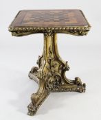 A fine early Victorian square games table, with inlaid specimen wood chess board top, with