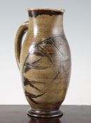 A Martin Brothers stoneware ovoid jug, c.1894?, incised with a bird perched on bamboo