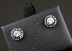 A pair of 18ct white gold, sapphire and diamond target ear studs.